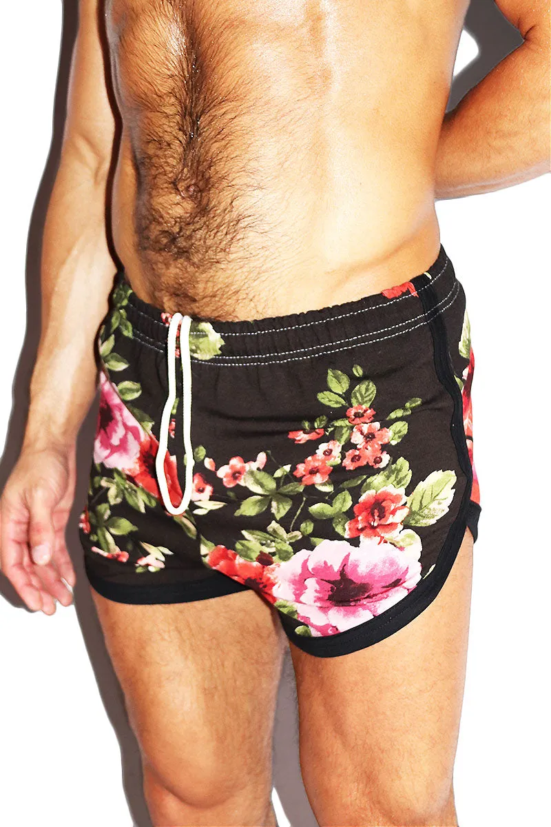 Romance Floral Running Shorts- Black