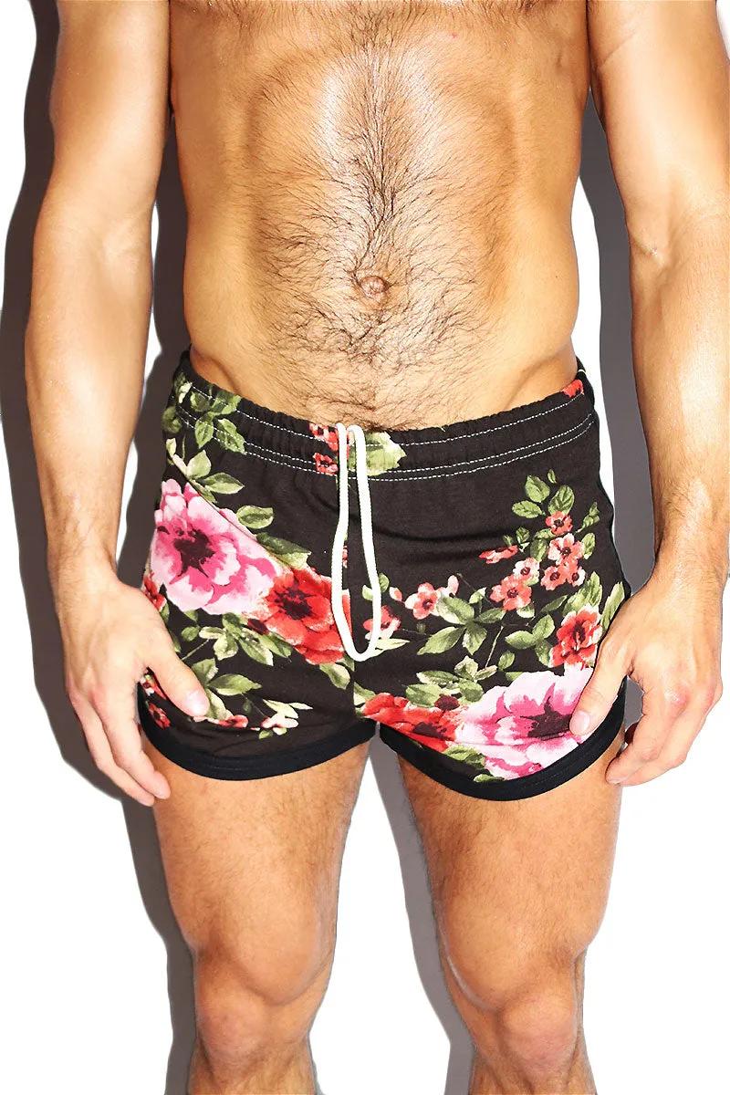Romance Floral Running Shorts- Black
