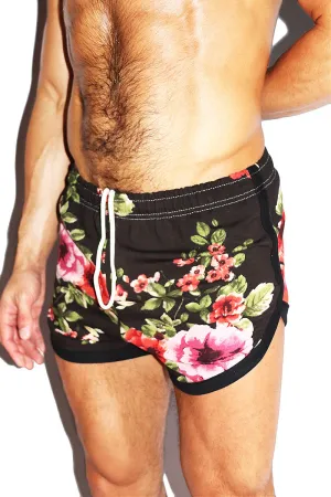 Romance Floral Running Shorts- Black