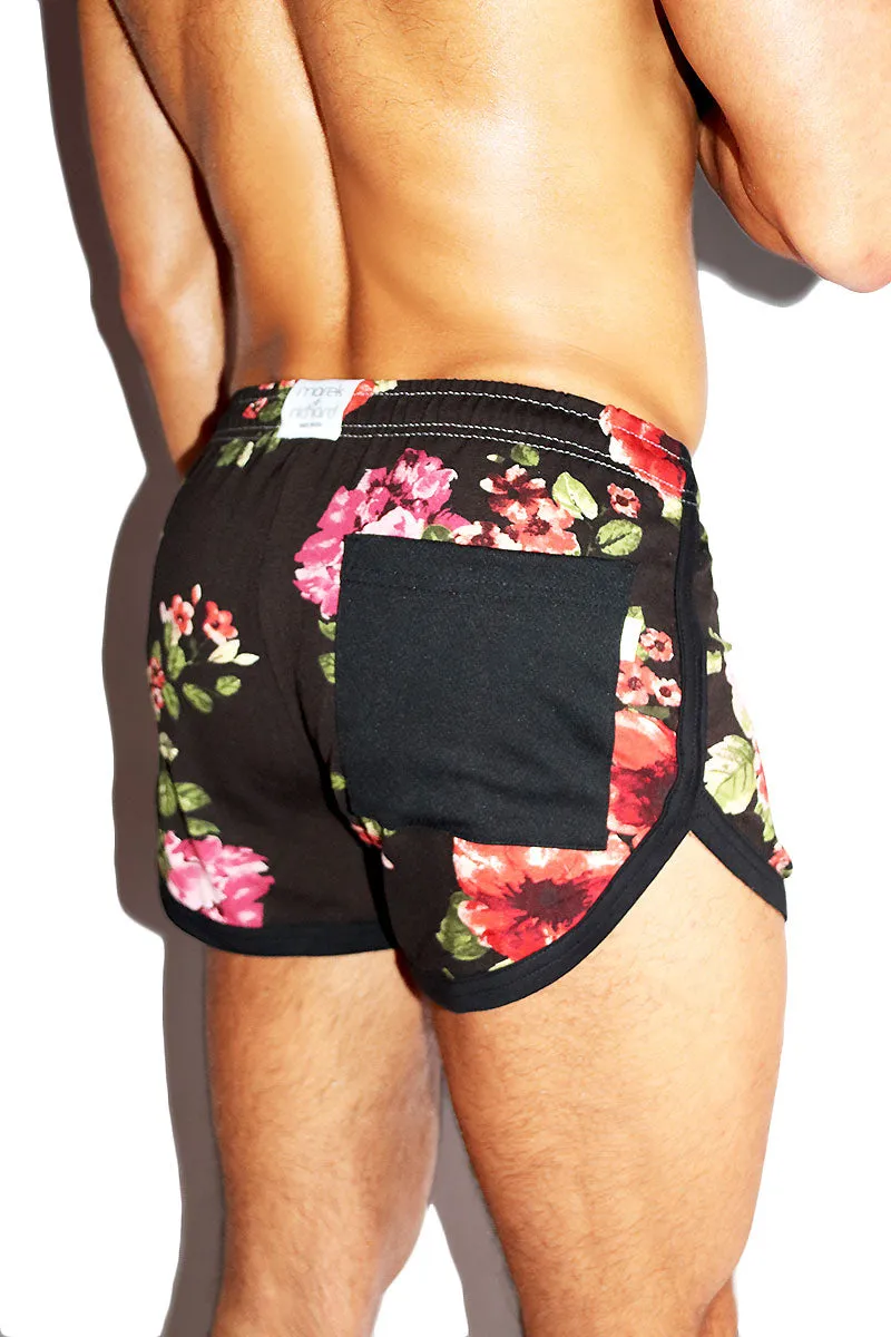 Romance Floral Running Shorts- Black