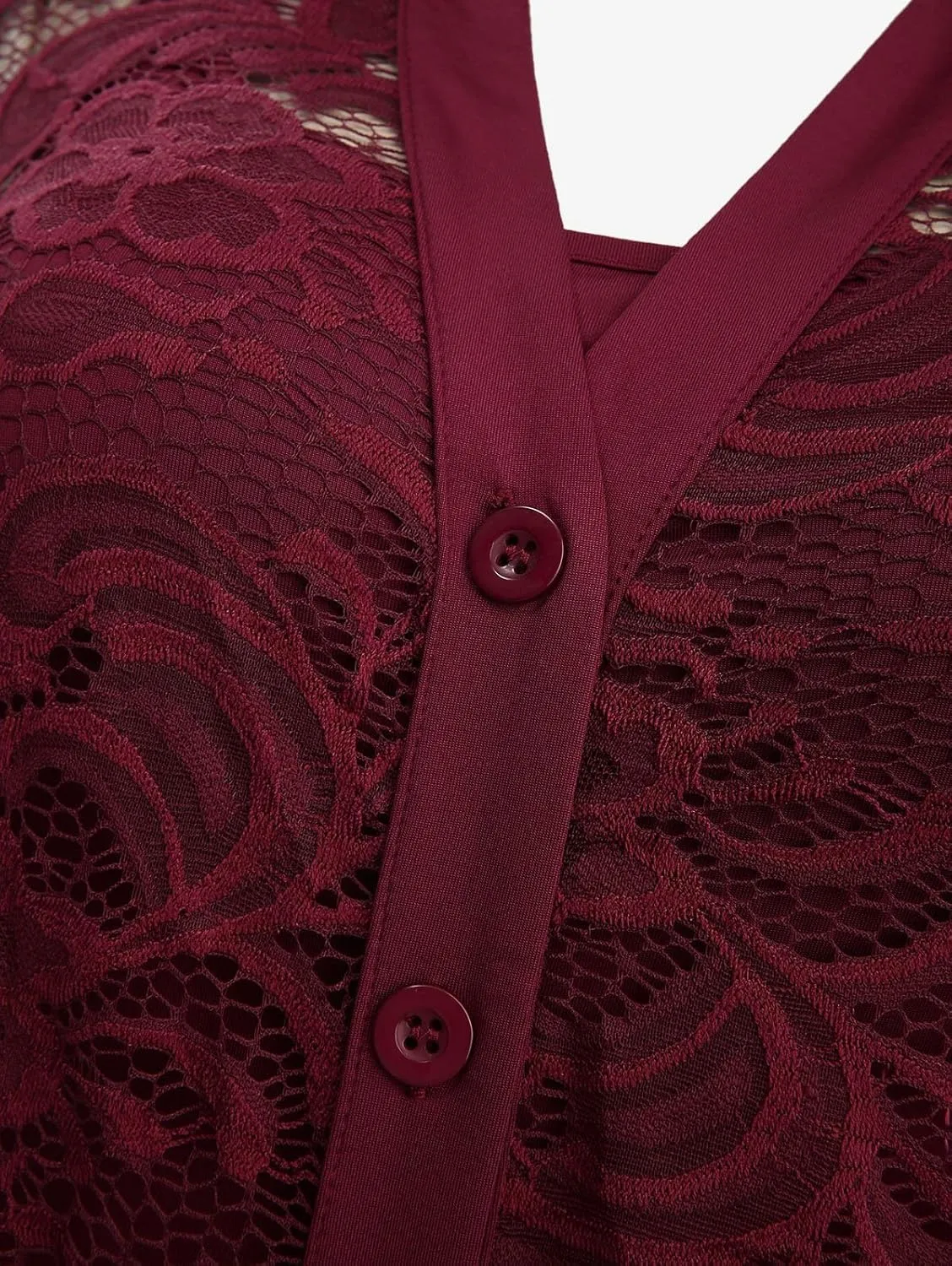 ROSE GAL Rosegal Womens Plus Size Sheer Lace Button Front Long Sleeve Blouse and Cami Top Twinset