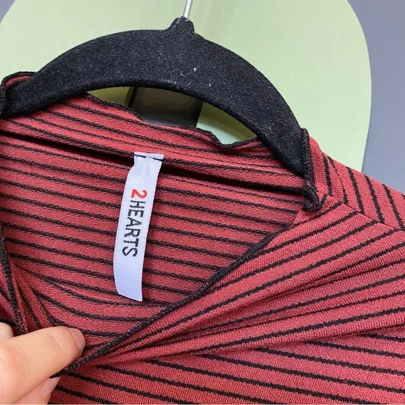 Rust   Black Striped Bell Sleeve Ruffle Neck Top Small