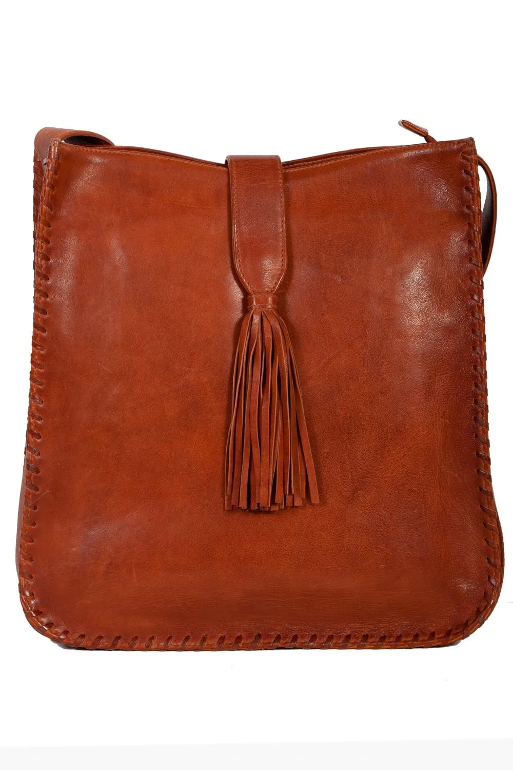 Scully Womens Brown Leather Whip Stitch Handbag
