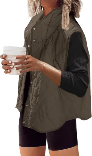SENSERISE Womens Puffer Vest Quilted Vests Oversized Lightweight Outerwear Padded Jacket Winter Fall Outfits