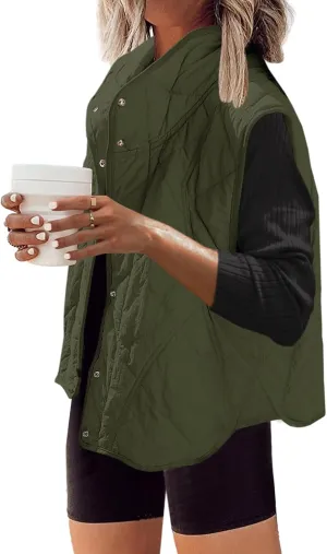 SENSERISE Womens Puffer Vest Quilted Vests Oversized Lightweight Outerwear Padded Jacket Winter Fall Outfits