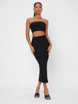 Sexy Plain Rib-Knit Sleeveless Strapless Women Two-Piece Outfits
