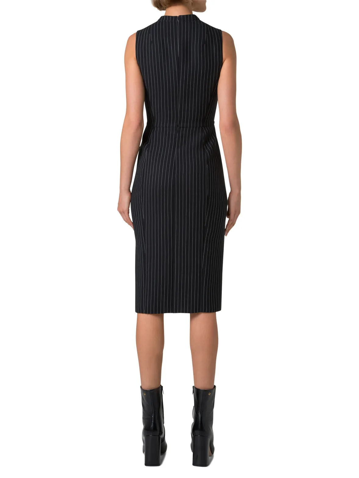 Sheath Dress in Wool Double-Face with Pinstripes