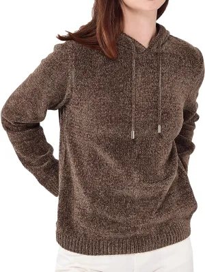 Simple&Opulence Women's Chenille Sweater Drawstring Hooded Long Sleeve Pullover Ribbed Cuff Hem Jumper Tops