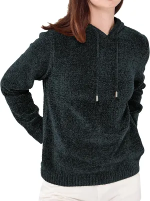 Simple&Opulence Women's Chenille Sweater Drawstring Hooded Long Sleeve Pullover Ribbed Cuff Hem Jumper Tops