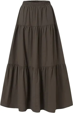 Skirted Toilet Women's Spring/Summer Casual High Waist Linen Solid Pleated Loose Swing Half Length Skirt Skirt