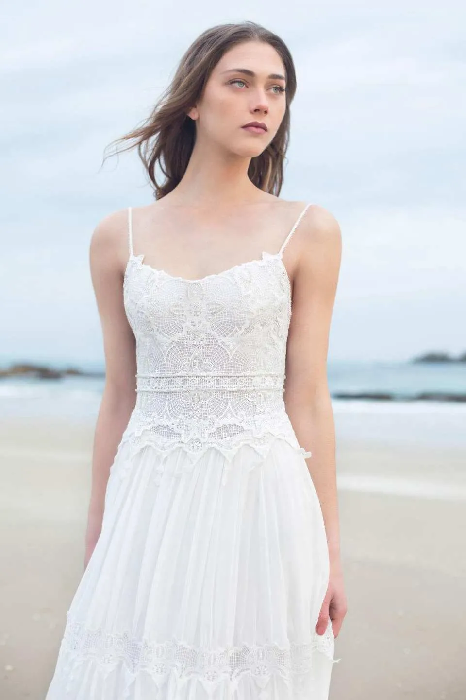 Spaghetti Sleeveless Chiffon Beach Boho Wedding Dress-715056