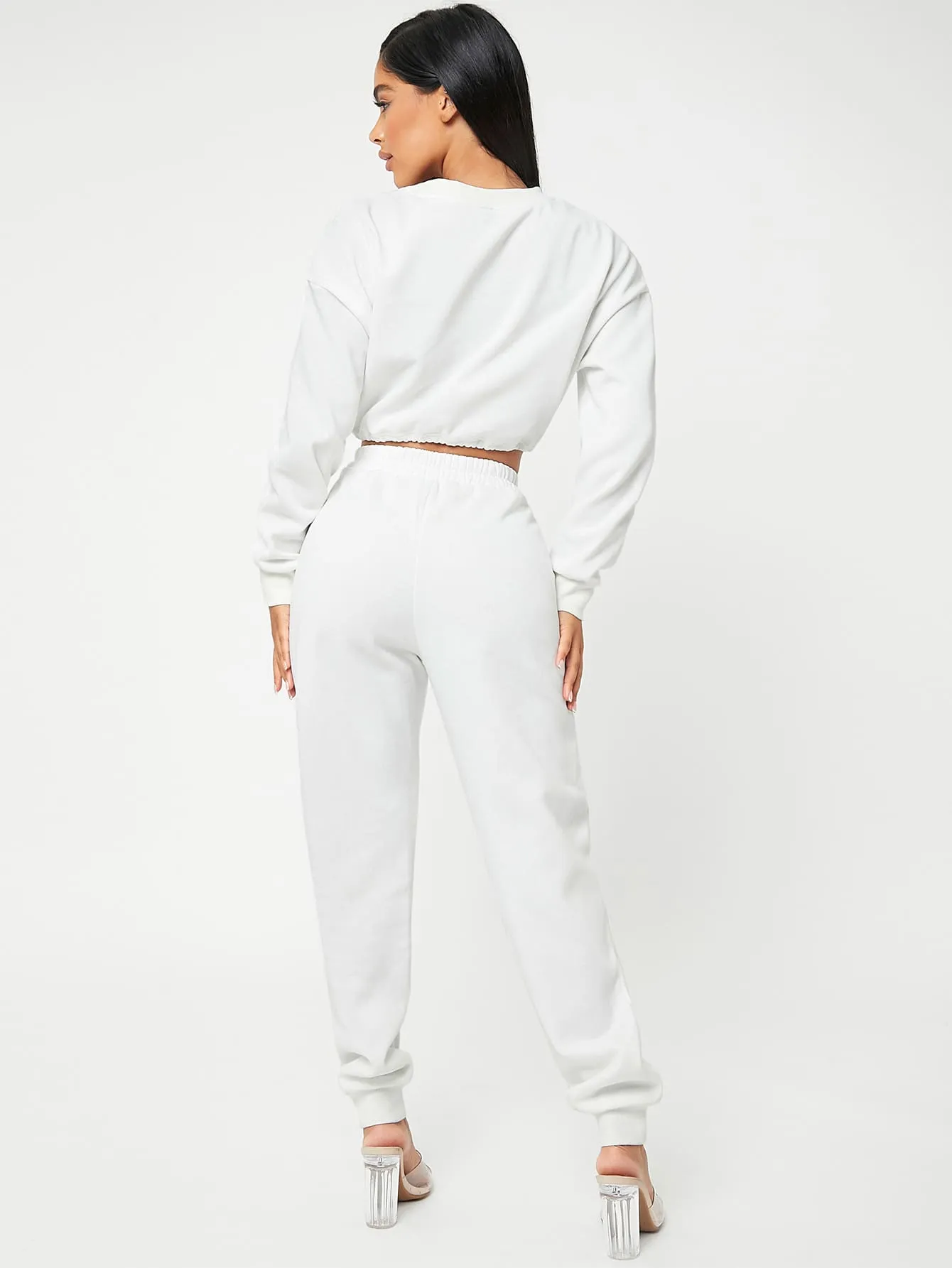 Sporty Plain Pocket Long Sleeve Round Neck Women Two-Piece Outfits