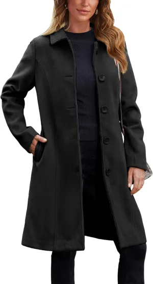 Springrain Womens Pea Coat Elegant Overcoat Single Breasted Winter Coat Dress Coat with Pockets