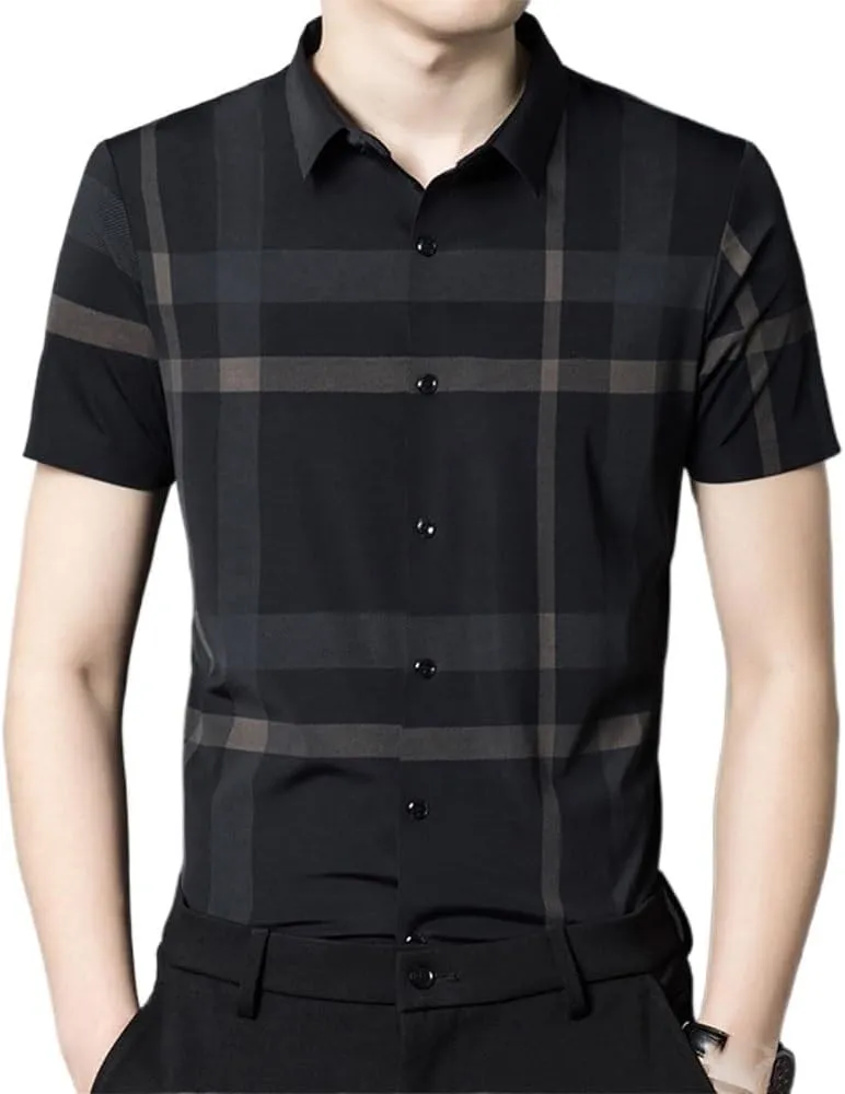 Striped Shirts for Men Summer Lightweight Seamless Short Sleeve Button Down Breathable Comfortable No Show Undershirt