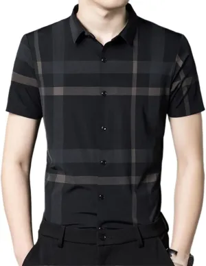 Striped Shirts for Men Summer Lightweight Seamless Short Sleeve Button Down Breathable Comfortable No Show Undershirt