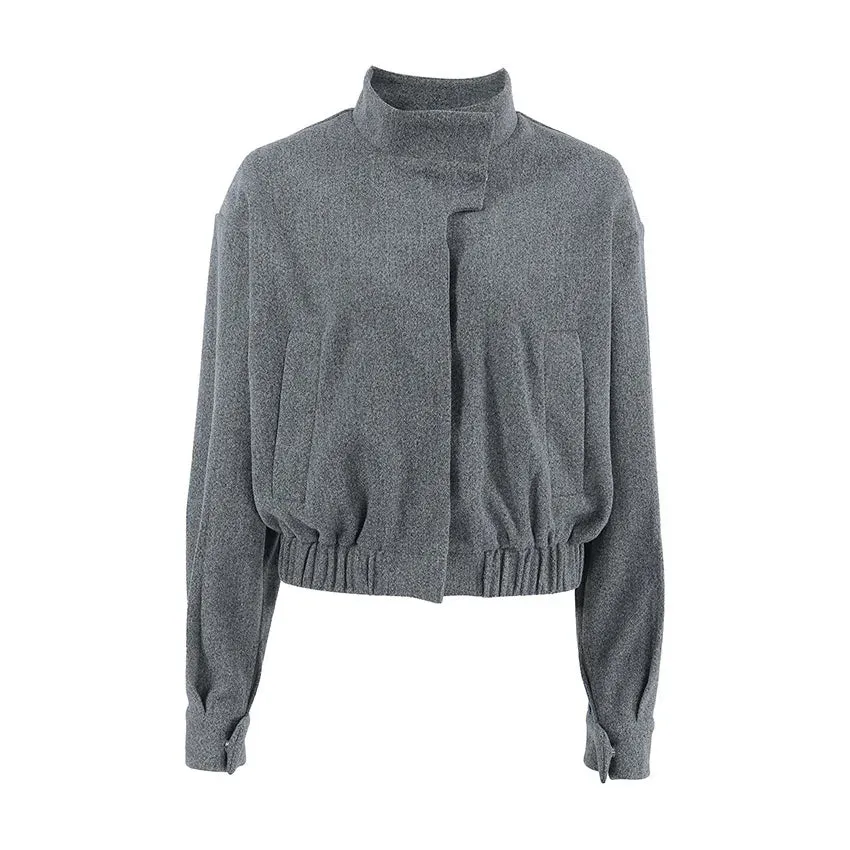 Stylish gray coat with mock collar for women