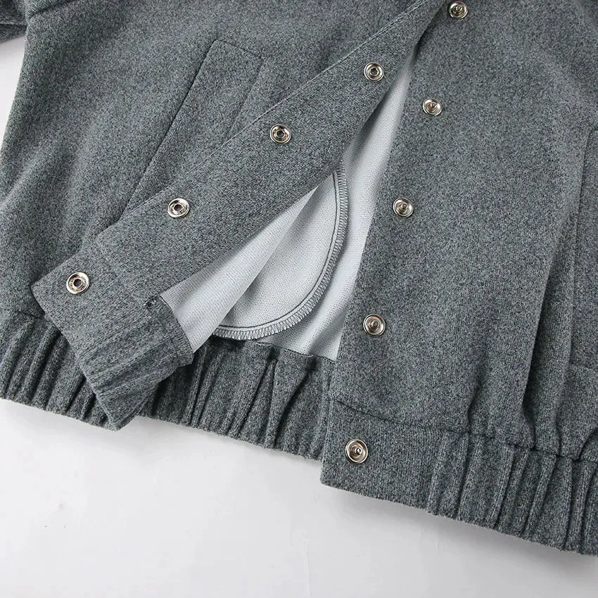 Stylish gray coat with mock collar for women