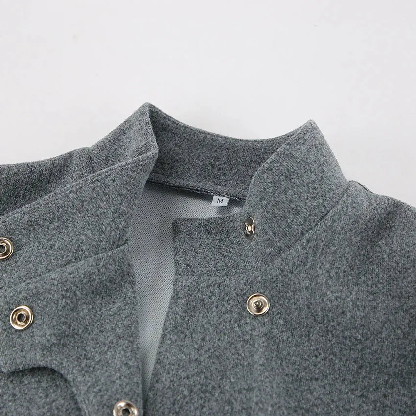 Stylish gray coat with mock collar for women