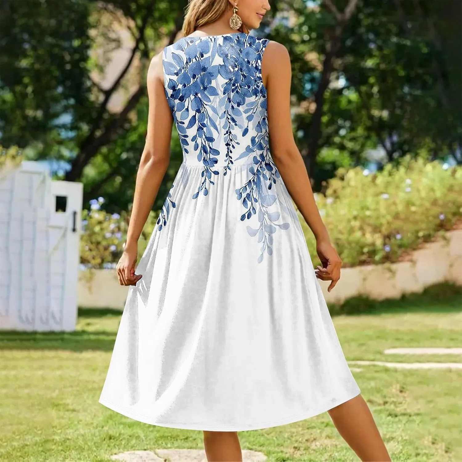 Summer Dresses for Women Casual Sleeveless Midi Dress Swing Tank Sundress Flowy Beach Tshirt Dress with Pockets