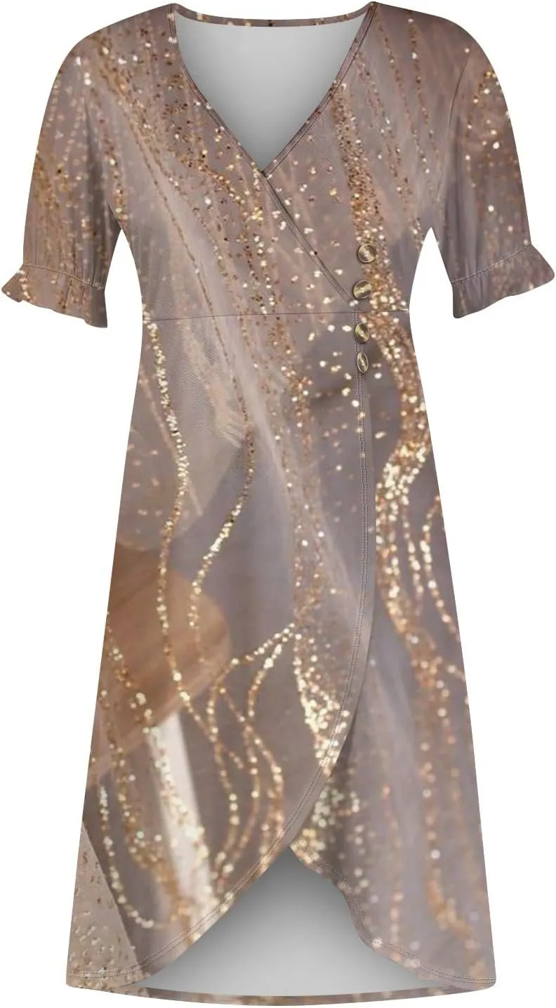 Summer Dresses for Women,Summer Elegant Wrap V Neck Boho Dress Flowy Ruched Hawaiian Maxi Summer Dress