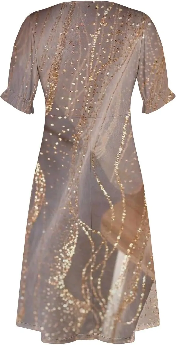 Summer Dresses for Women,Summer Elegant Wrap V Neck Boho Dress Flowy Ruched Hawaiian Maxi Summer Dress