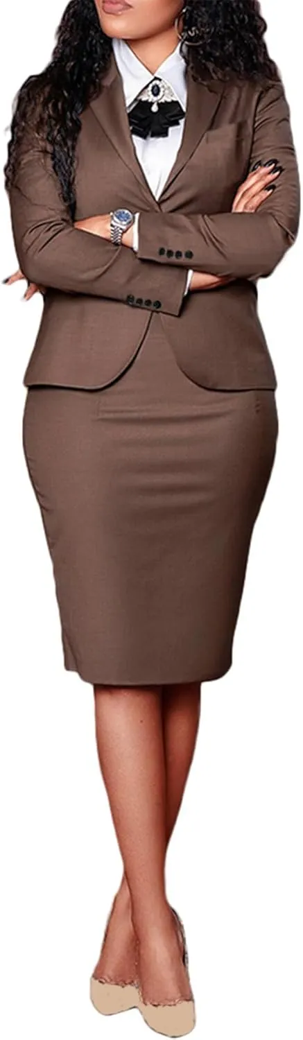 Tcremisa Women's Fashion 2 Piece Professional Suit Business Outfits Casual Long Sleeve Blazer and Pencil Skirt Set
