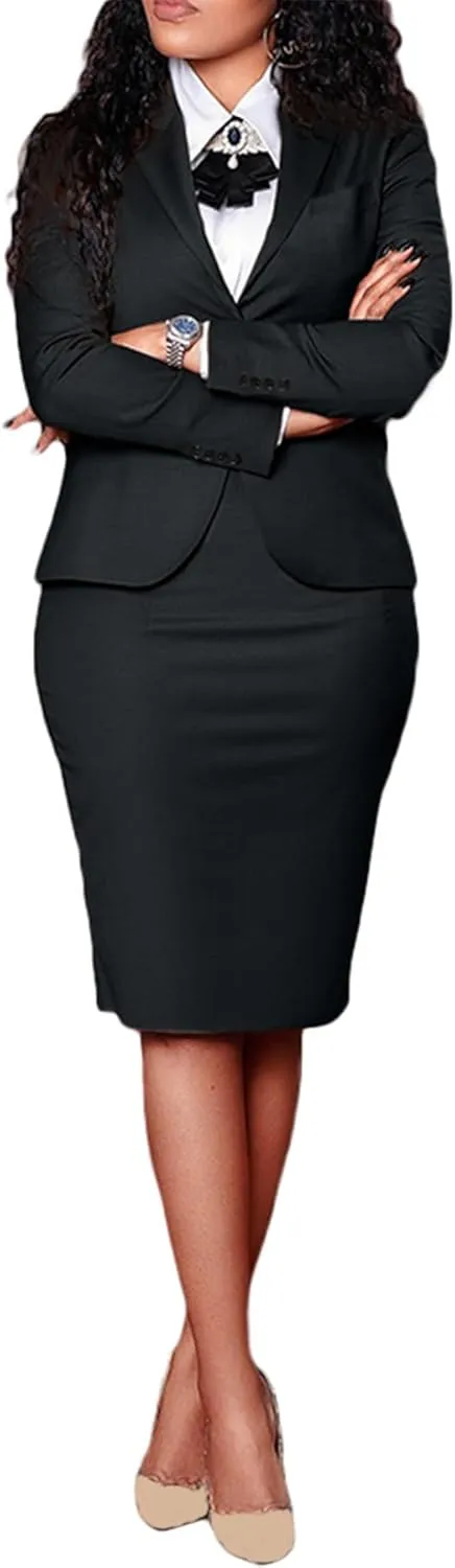 Tcremisa Women's Fashion 2 Piece Professional Suit Business Outfits Casual Long Sleeve Blazer and Pencil Skirt Set