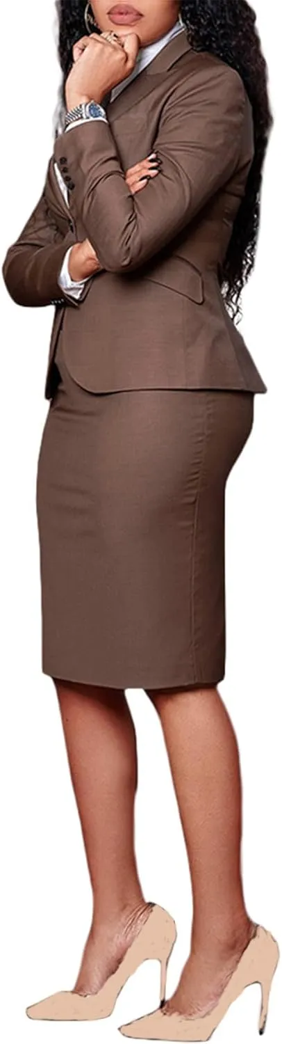 Tcremisa Women's Fashion 2 Piece Professional Suit Business Outfits Casual Long Sleeve Blazer and Pencil Skirt Set