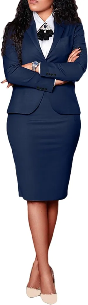 Tcremisa Women's Fashion 2 Piece Professional Suit Business Outfits Casual Long Sleeve Blazer and Pencil Skirt Set