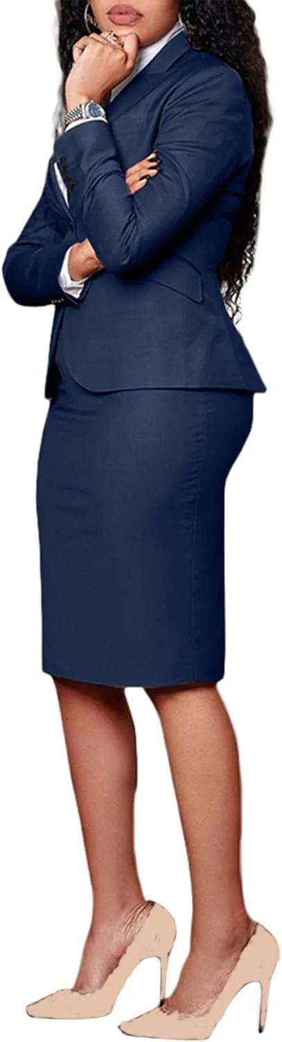 Tcremisa Women's Fashion 2 Piece Professional Suit Business Outfits Casual Long Sleeve Blazer and Pencil Skirt Set