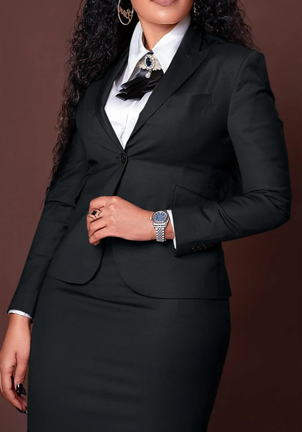 Tcremisa Women's Fashion 2 Piece Professional Suit Business Outfits Casual Long Sleeve Blazer and Pencil Skirt Set