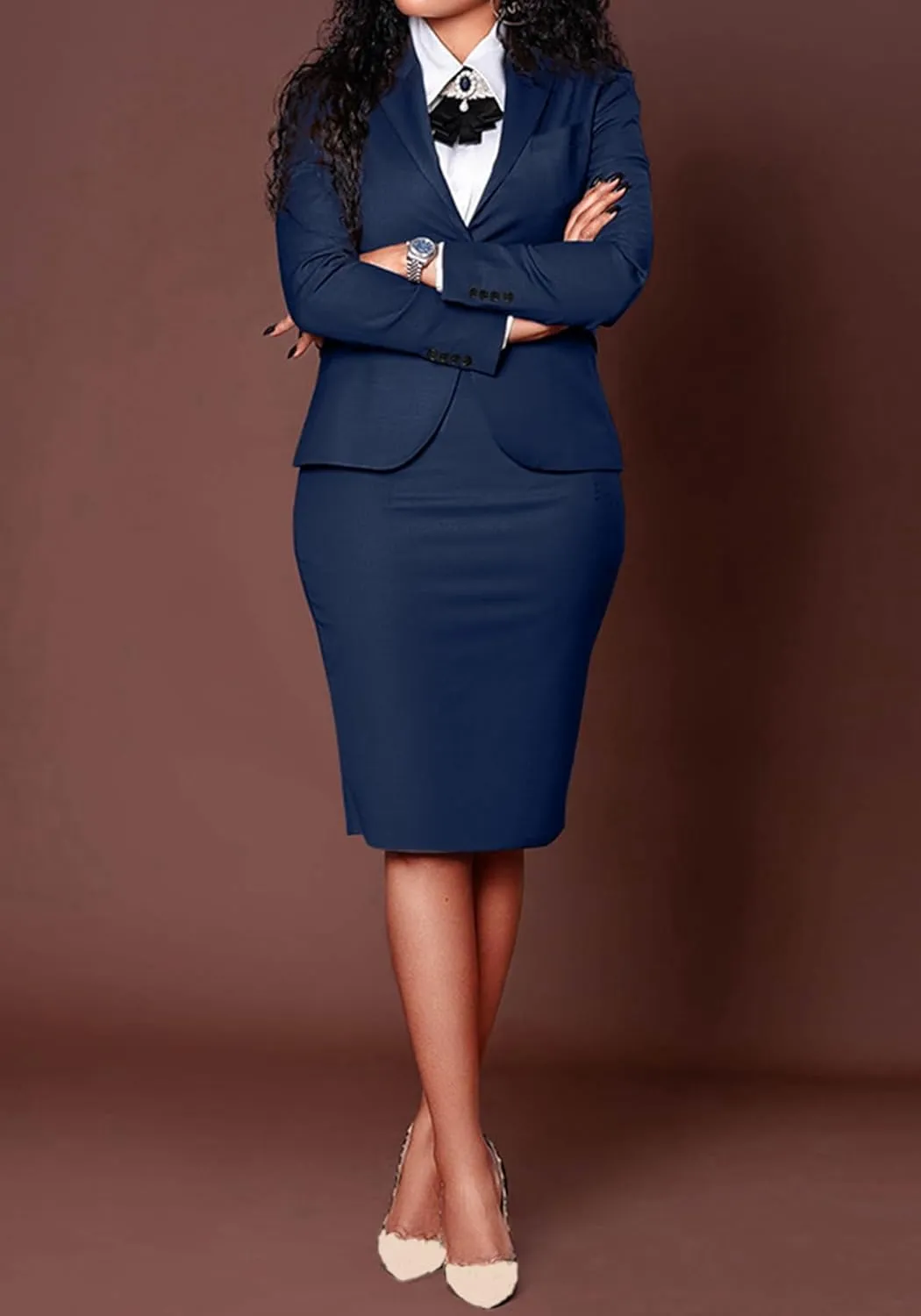 Tcremisa Women's Fashion 2 Piece Professional Suit Business Outfits Casual Long Sleeve Blazer and Pencil Skirt Set