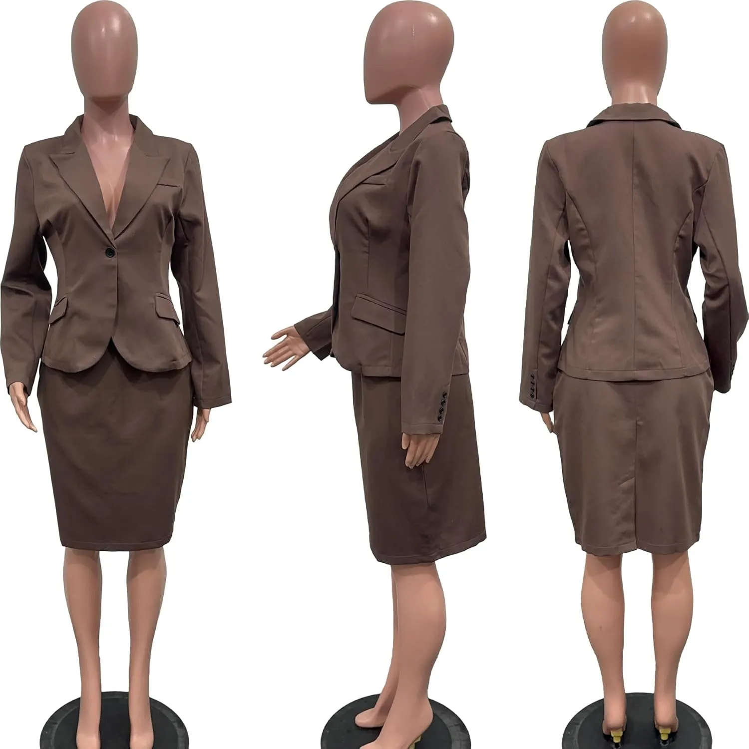 Tcremisa Women's Fashion 2 Piece Professional Suit Business Outfits Casual Long Sleeve Blazer and Pencil Skirt Set