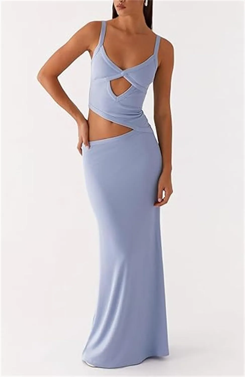 Thopavenoir Women's Sexy Cut Out Maxi Dress Backless Sleeveless Slip Dresses Elegant Bodycon Long Dress Cocktail Partywear