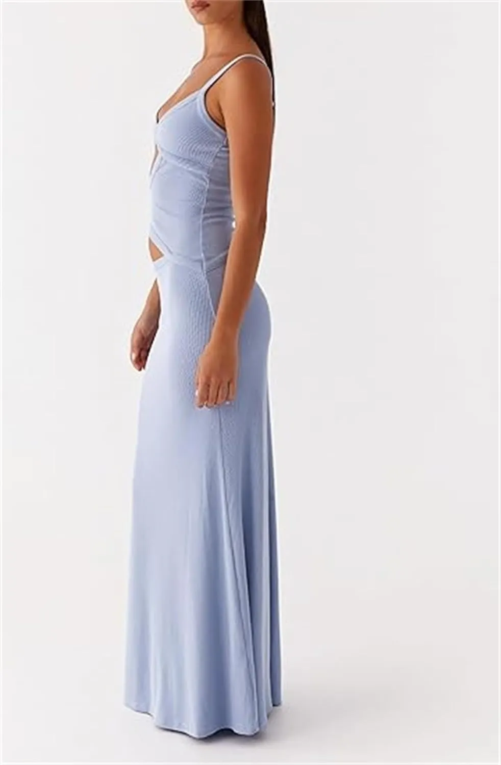 Thopavenoir Women's Sexy Cut Out Maxi Dress Backless Sleeveless Slip Dresses Elegant Bodycon Long Dress Cocktail Partywear