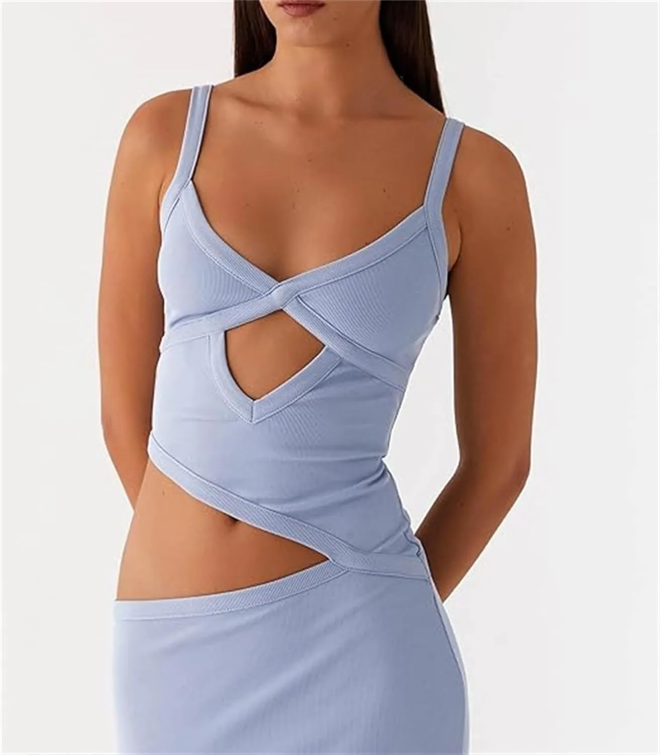 Thopavenoir Women's Sexy Cut Out Maxi Dress Backless Sleeveless Slip Dresses Elegant Bodycon Long Dress Cocktail Partywear