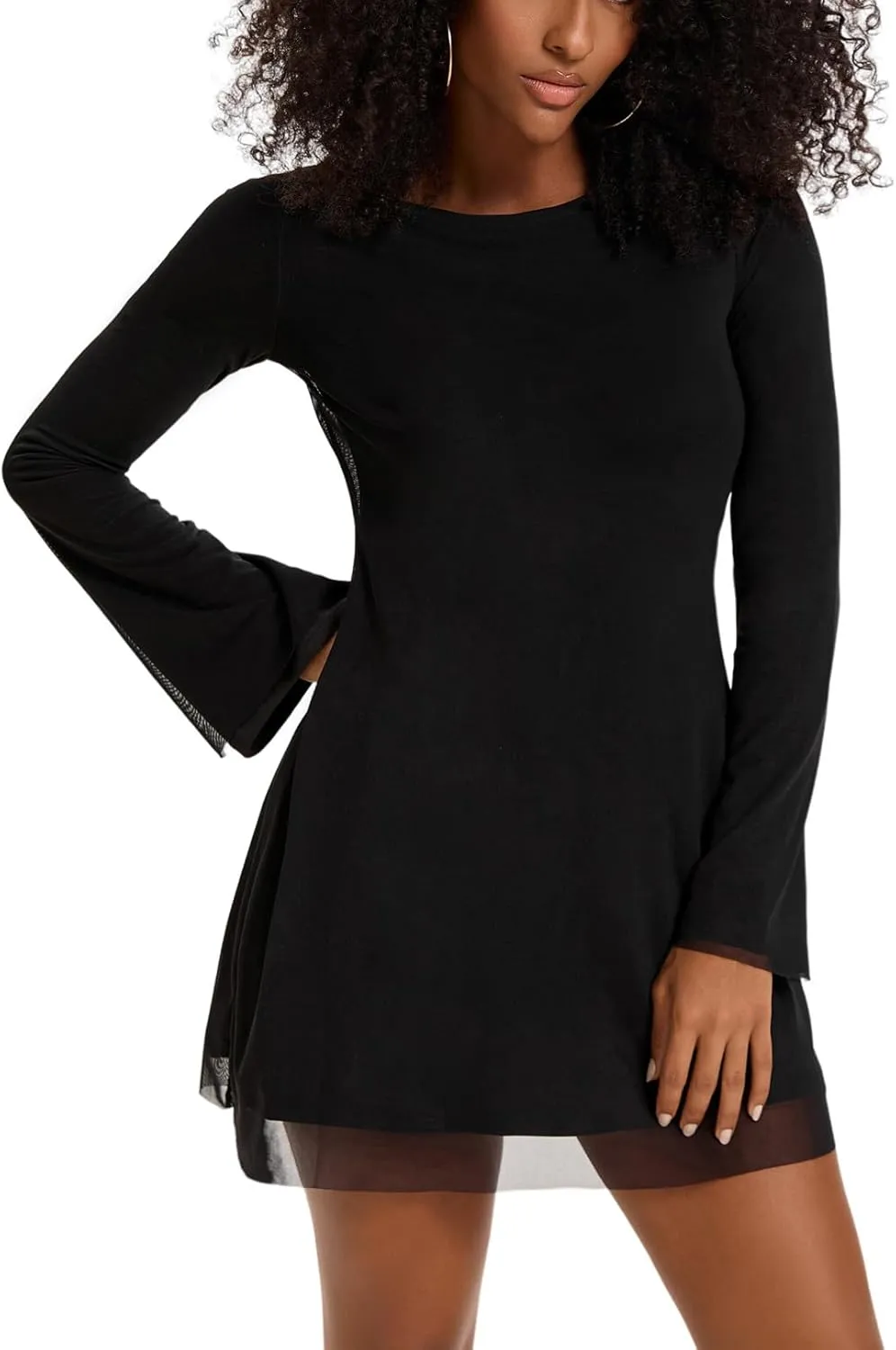 Topcloset Womens Bodice Dress Long Sleeve Dress Backless Flare Mini Dresses Going Out Party Club Dress