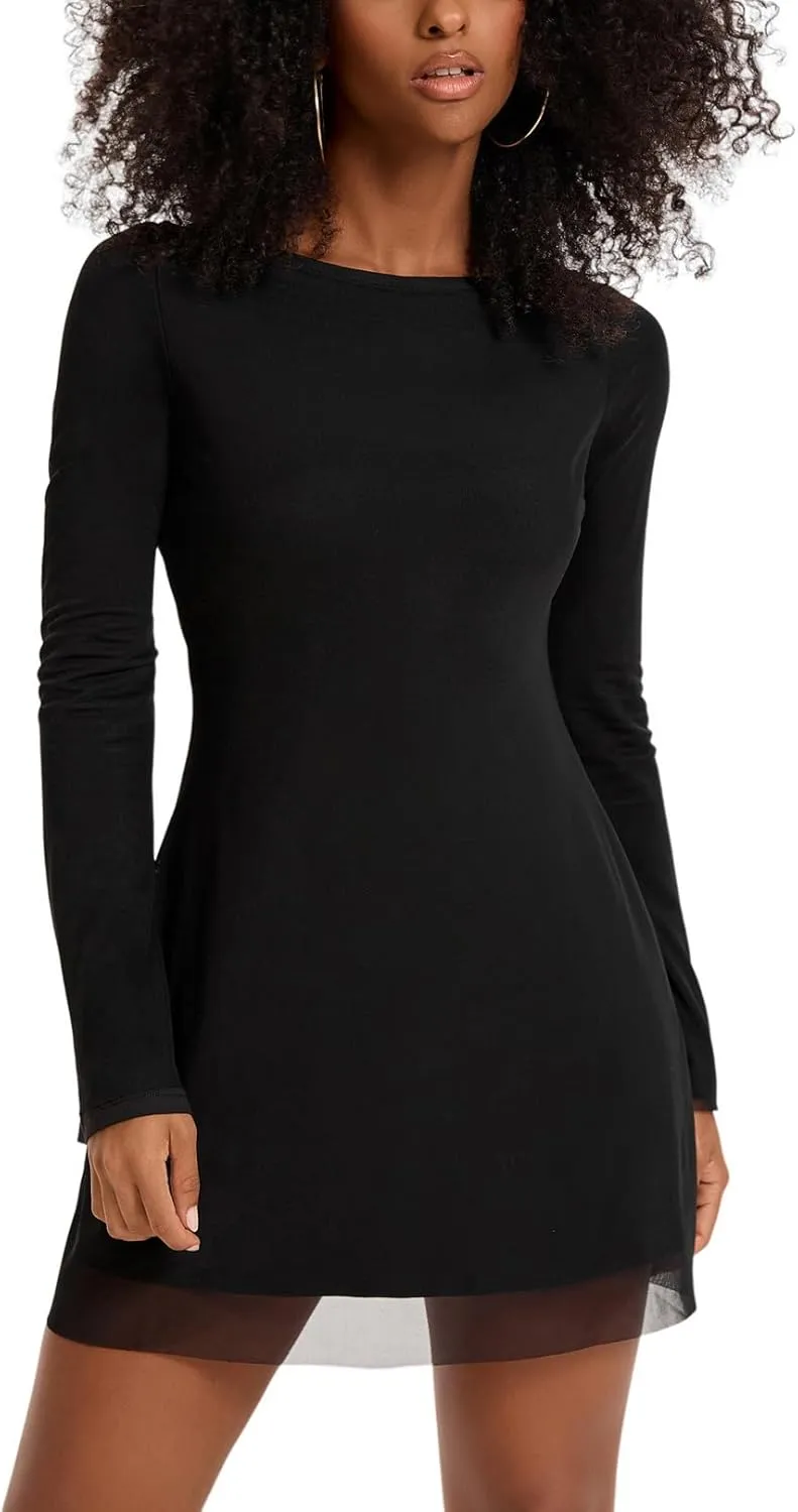 Topcloset Womens Bodice Dress Long Sleeve Dress Backless Flare Mini Dresses Going Out Party Club Dress