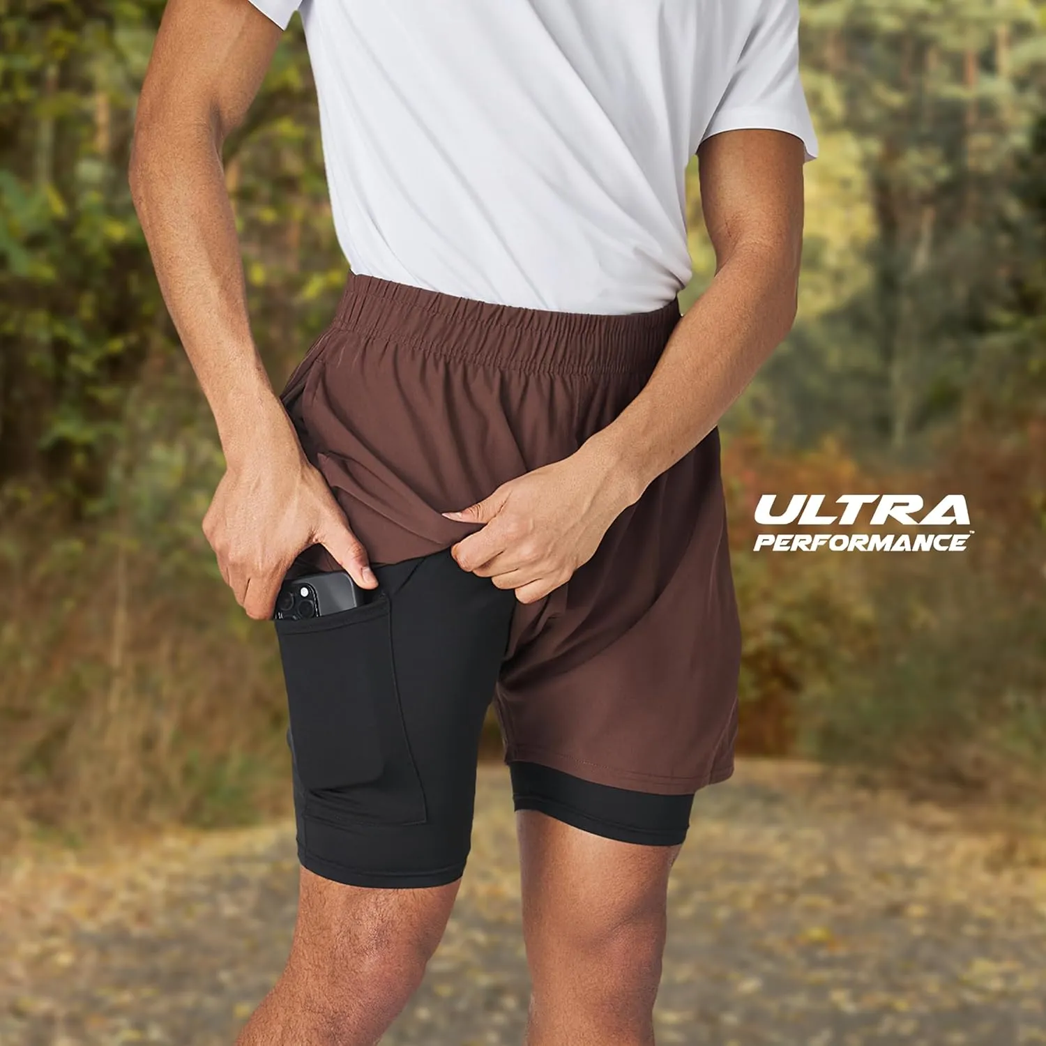 Ultra Performance Men's Athletic 2 in 1 Compression Shorts 2 Pack Mens Gym Workout Running Shorts for Men, 5 Inch Inseam