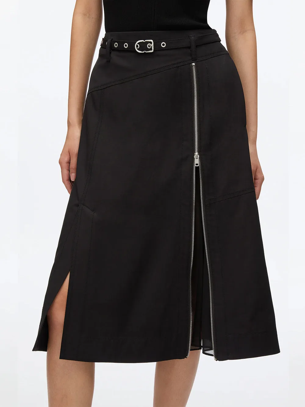 Utility Skirt with Zip Chiffon Godet (Black)