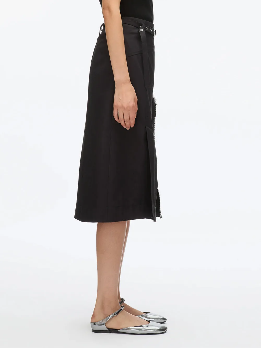 Utility Skirt with Zip Chiffon Godet (Black)