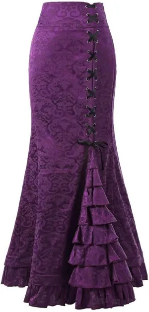 Women Gothic Skirts Victorian Vintage Ruffled Steampunk Fishtail Mermaid Skirt High Waist Bodycon Maxi Long Skirts