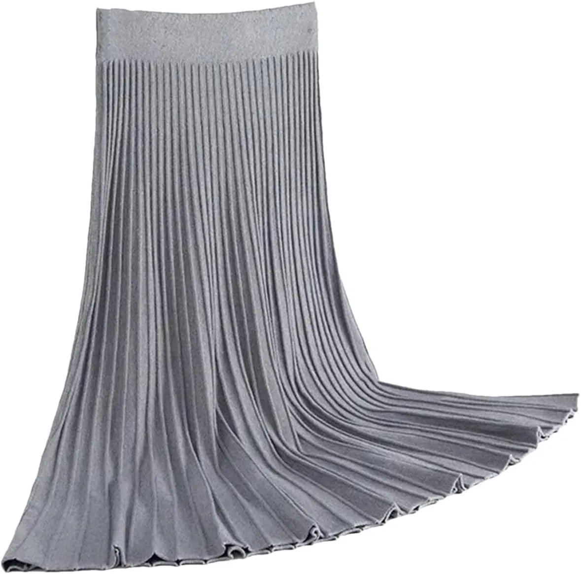 Women Knitted Sweater Skirt Elastic Band Pleated Midi Skirts High Waist A-Line Skirts