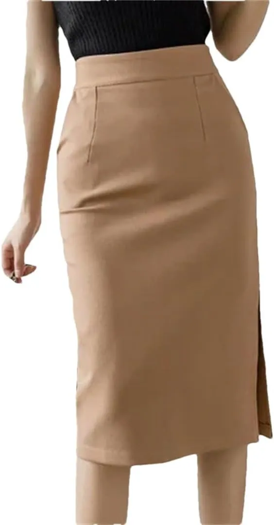 Women Korean High Wiast Office Skirt Long Skirts Elegant Sexy Pockets Midi Pencil Skirt