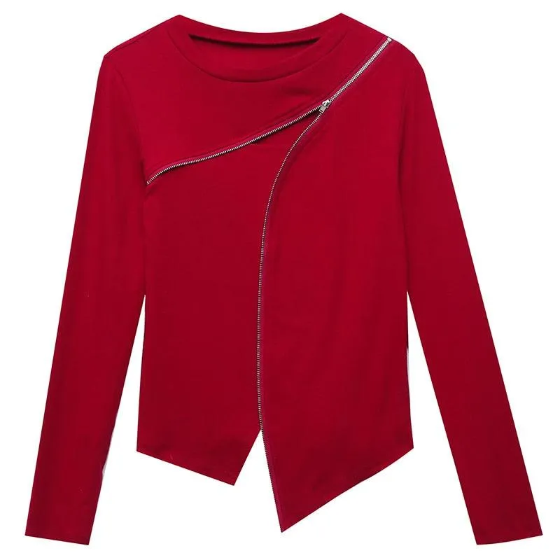 Women Long Sleeve Shirt Sexy Cut-out Shirt Elegant Hollow Out Formal wear Tops with Zipper
