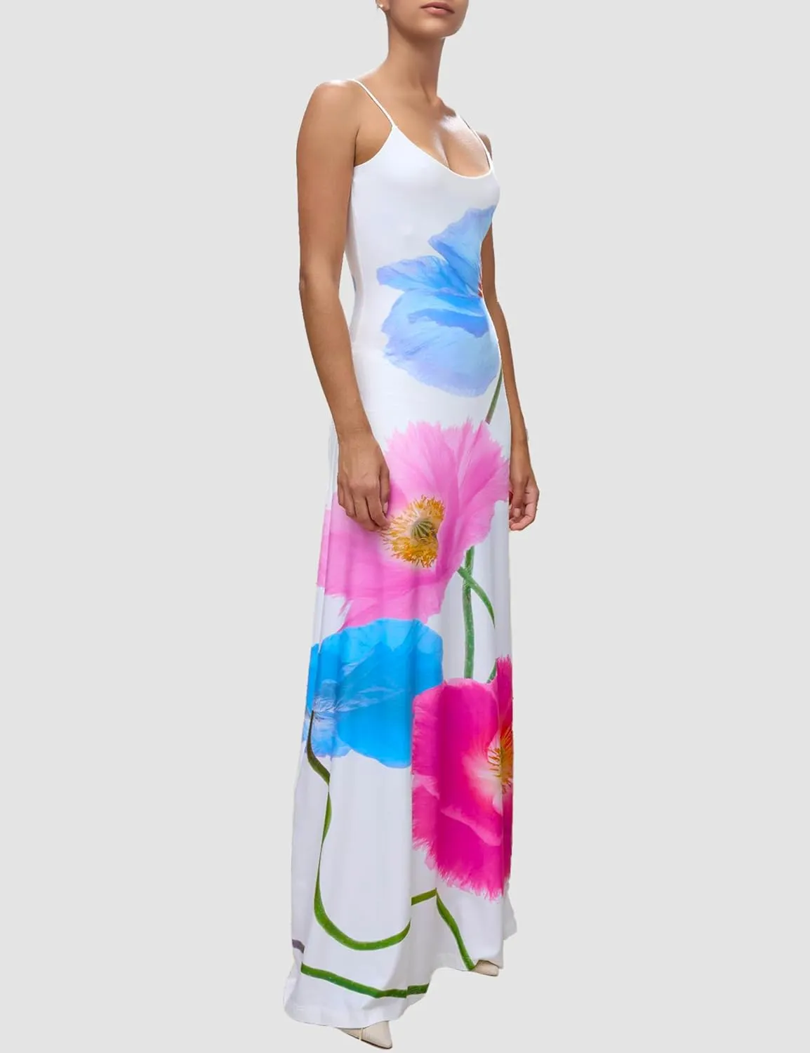 Women Sexy Backless Satin Maxi Dresses Spaghetti Strap Floral Print Dresses Slim Fit Elegant Night Party Outfits