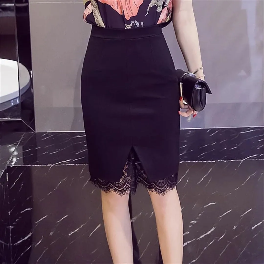 Women Summer Mini Skirts High Waist Skirt Lace Patchwork Midi Skirt Elegant Stretch Pencil Skirt