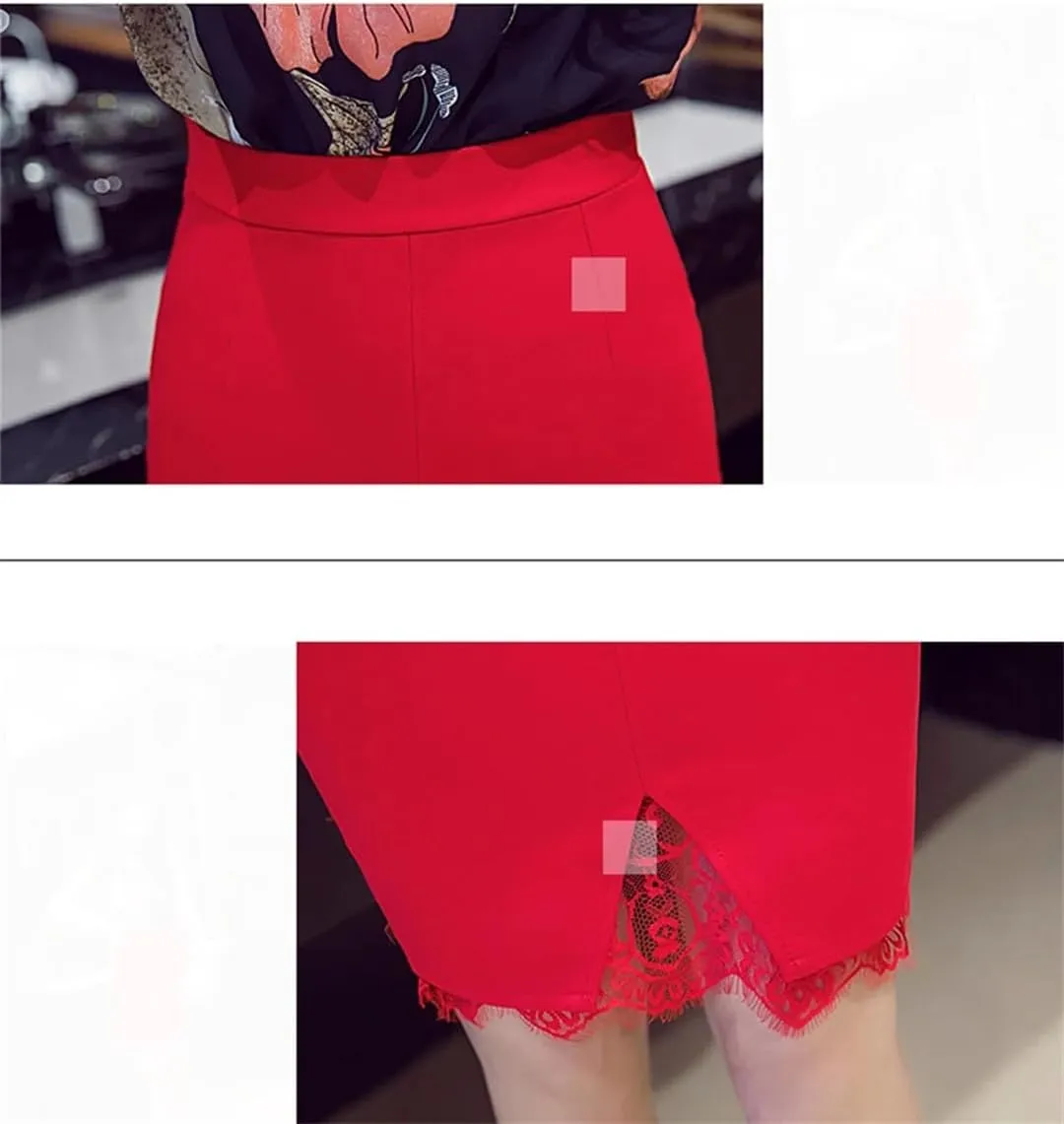 Women Summer Mini Skirts High Waist Skirt Lace Patchwork Midi Skirt Elegant Stretch Pencil Skirt