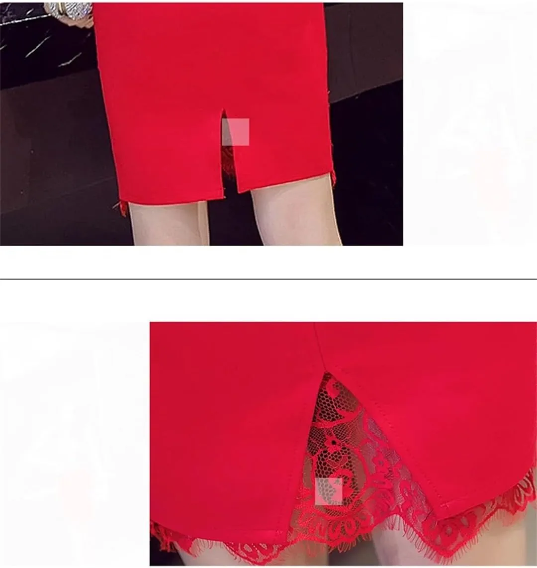 Women Summer Mini Skirts High Waist Skirt Lace Patchwork Midi Skirt Elegant Stretch Pencil Skirt