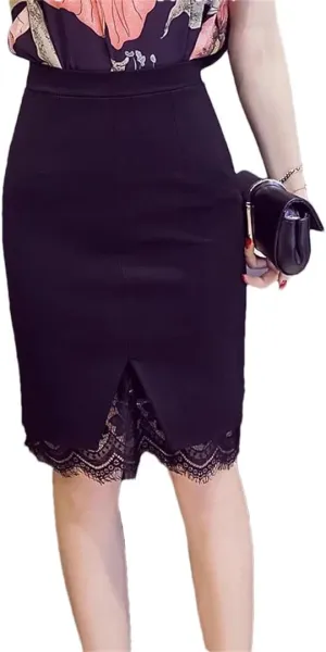 Women Summer Mini Skirts High Waist Skirt Lace Patchwork Midi Skirt Elegant Stretch Pencil Skirt
